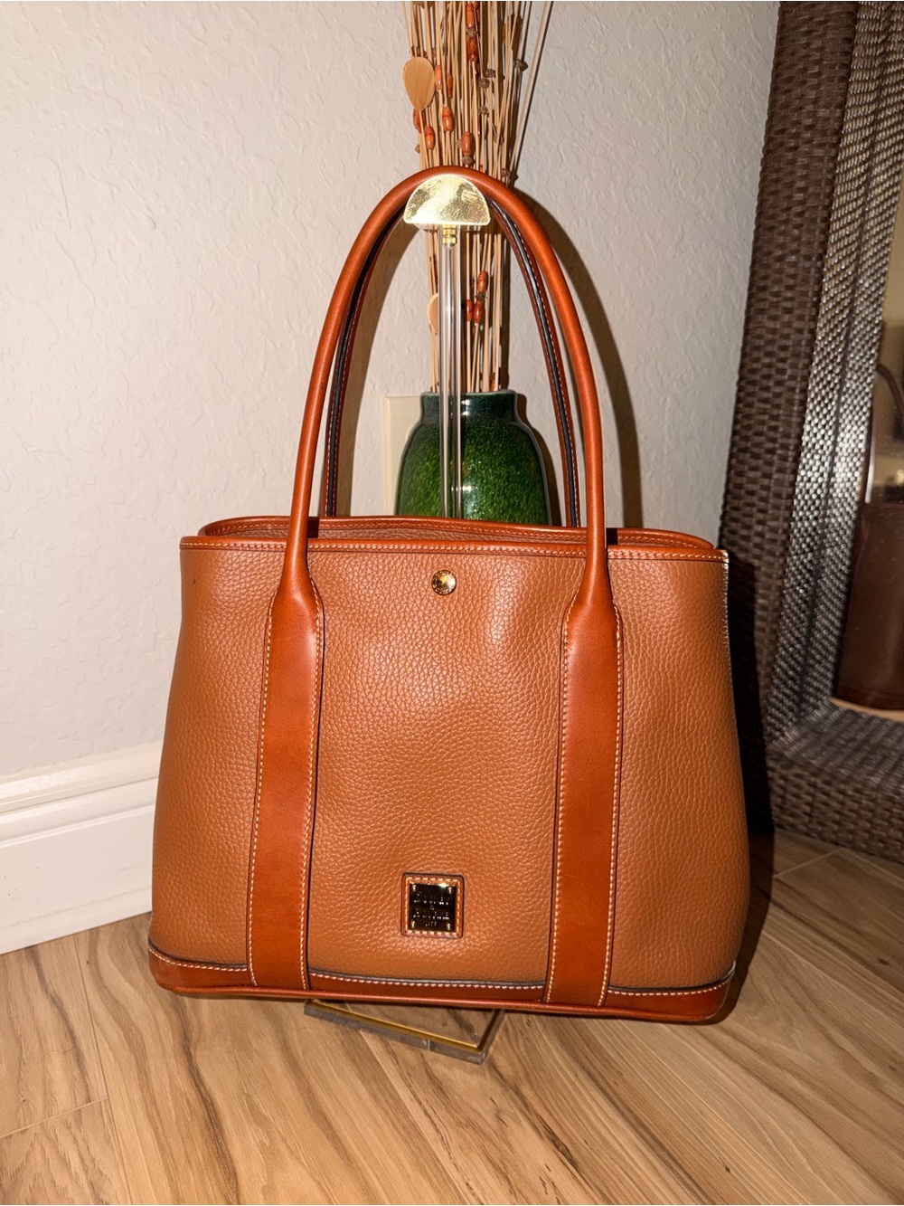 Dooney & Bourke Two-Tone Caramel Pebbled Leather with Florentine Trim Layla Tote